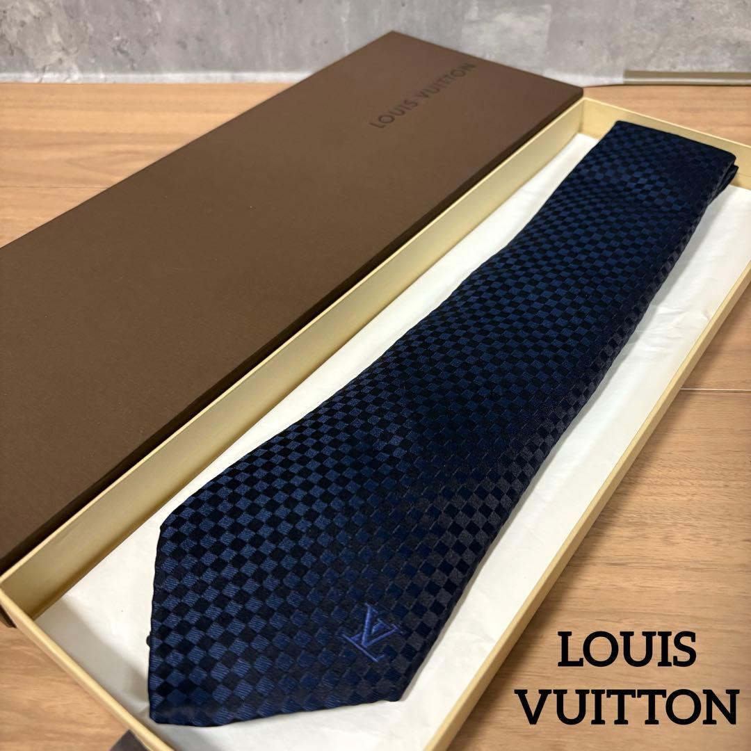 【極美品】ルイヴィトン LOUIS VUITTONマイクロダミエ シルクネクタイ