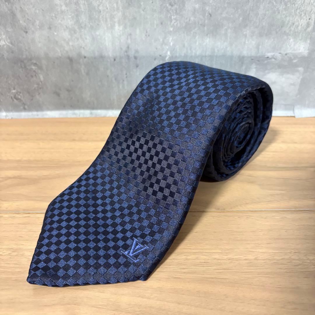 【極美品】ルイヴィトン LOUIS VUITTONマイクロダミエ シルクネクタイ