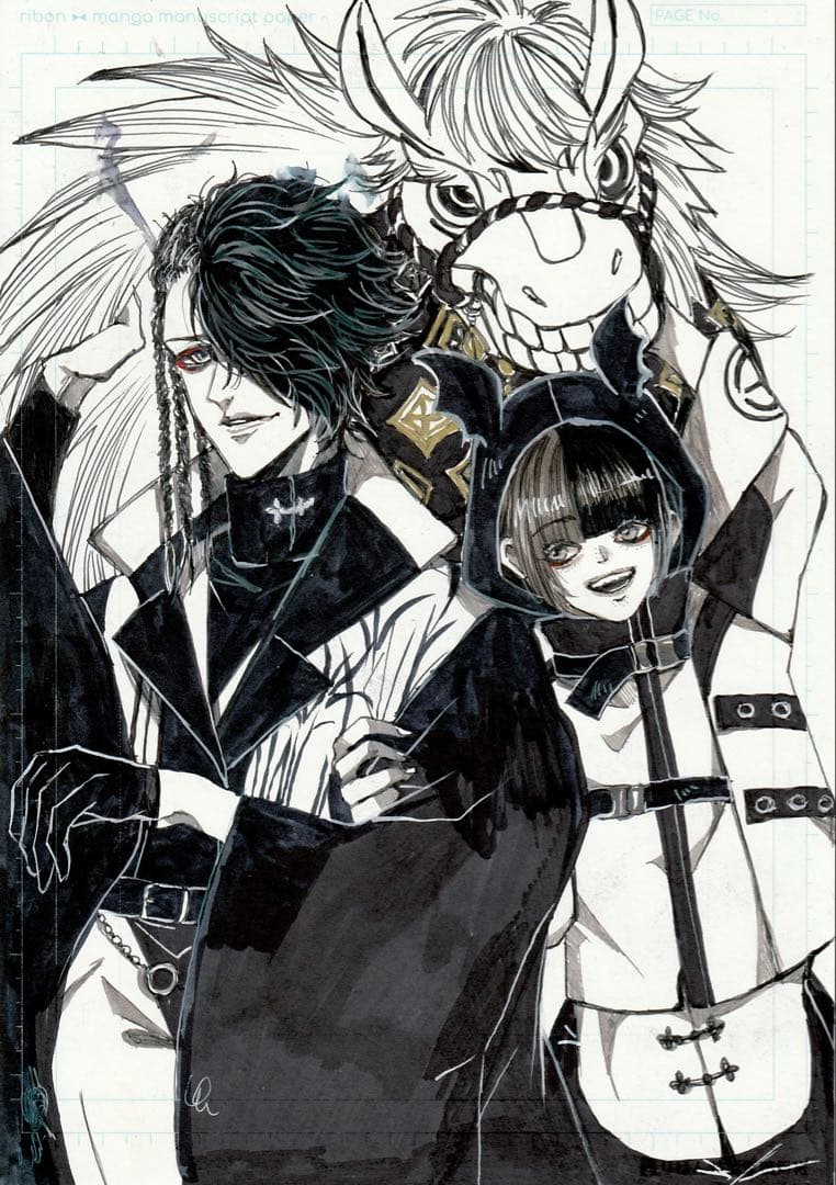 B5サイズ オリジナルイラスト 原画 創作男子 梅 水彩 アナログ絵 2枚セット