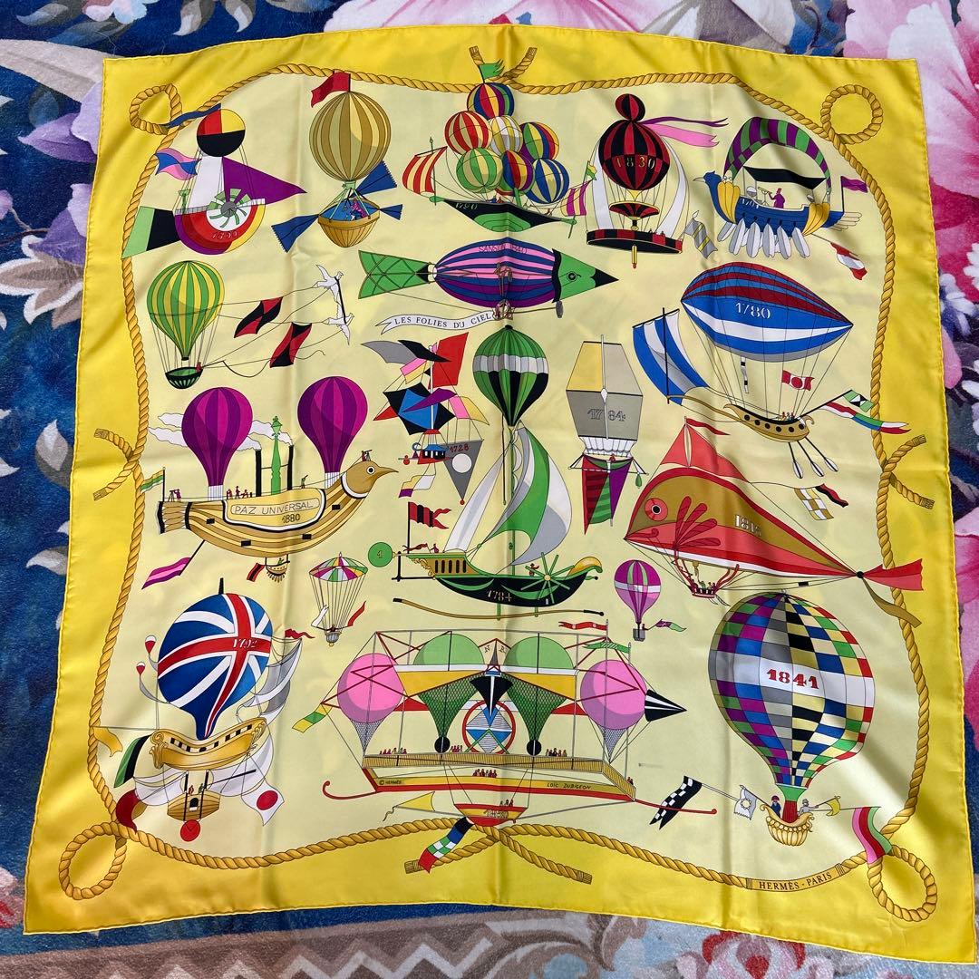 HERMES 気球と飛行船のシルクスカーフ（訳あり）