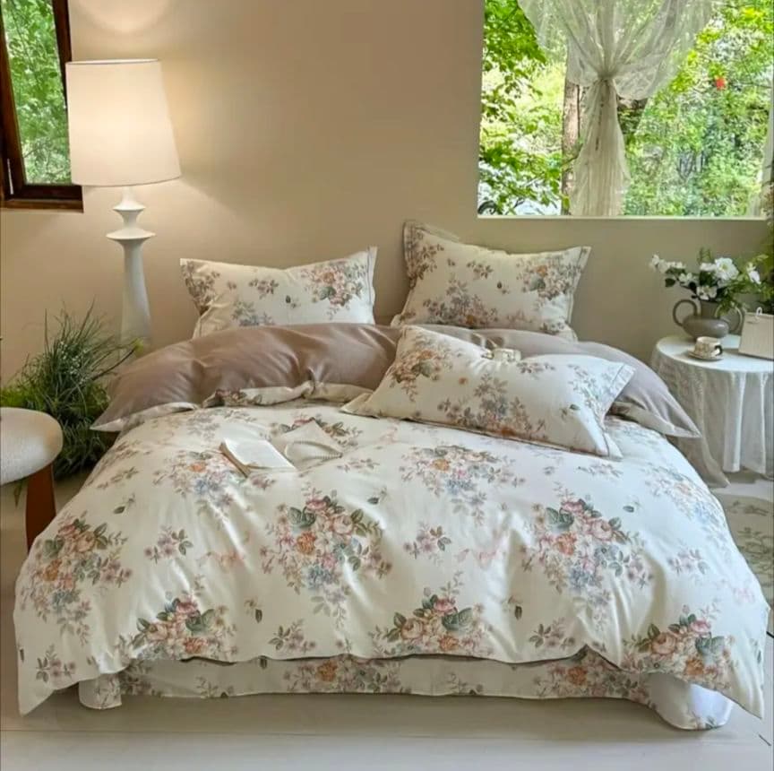 新品★秋薔薇アネモネマーガレット綿100%シングル掛け布団カバー1枚枕カバー2枚