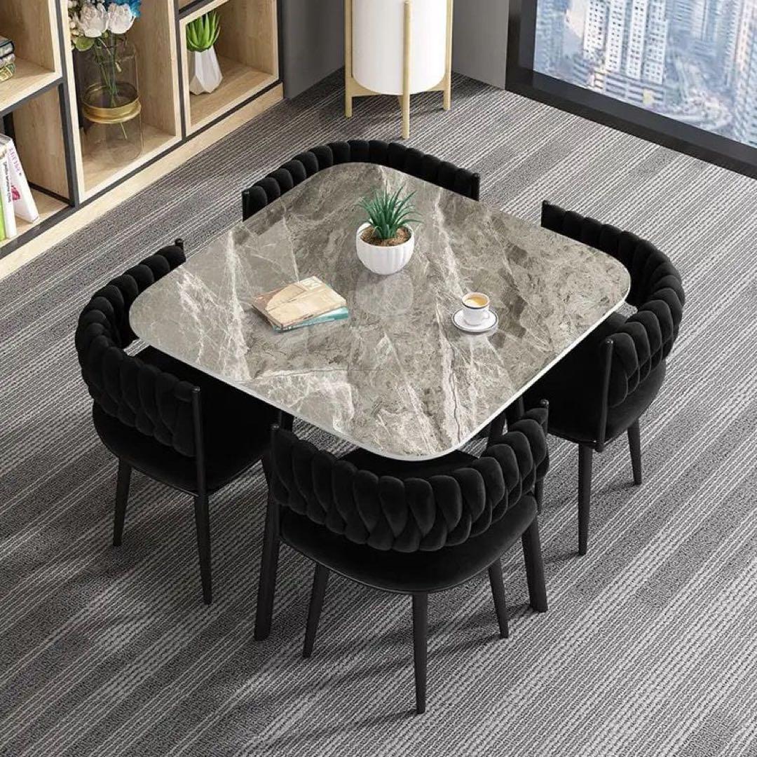 大理石調テーブル × 立体キルティングチェア スクエアダイニングセット