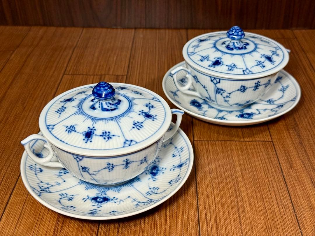 ロイヤルコペンハーゲン ブルーフルーテッド プレイン スープカップ 2つセット