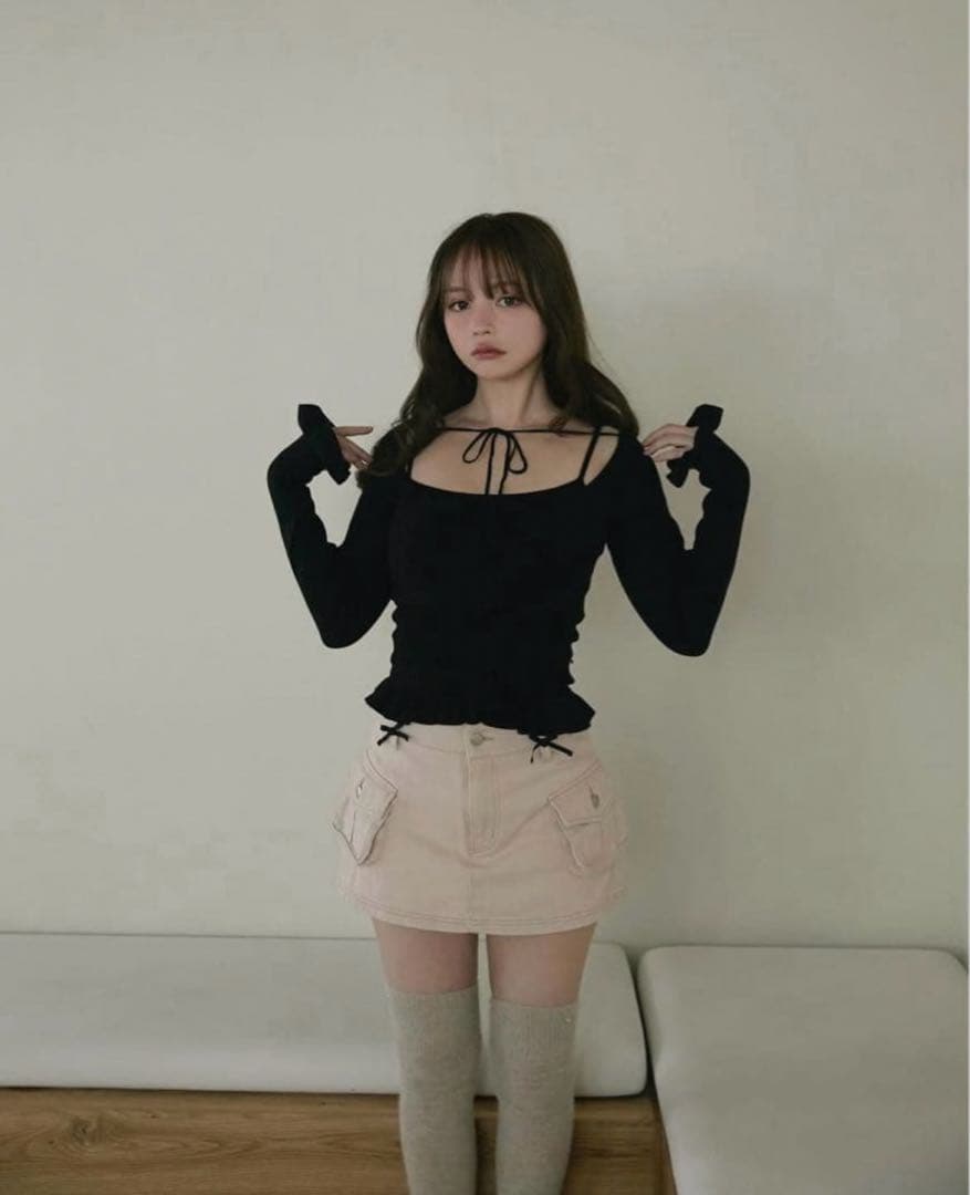 トップス andmary crochet frill knit tops