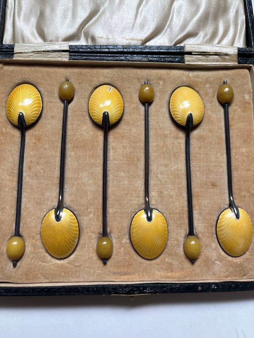 英国製　エナメル珈琲スプーン 6本 銀製 アンティーク バーミンガム 925