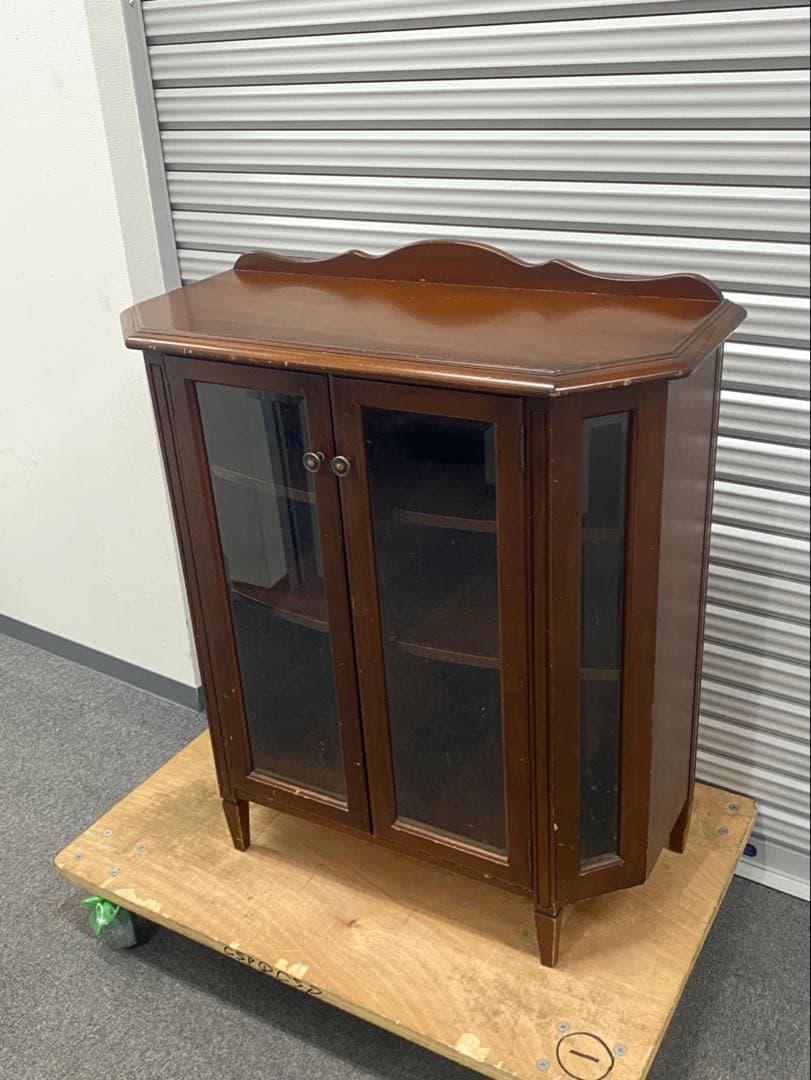 クラシック ガラスキャビネット 木製　飾り棚 マホガニー調