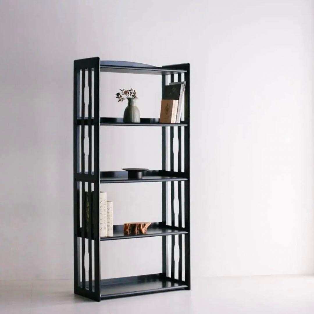 黒塗り　本棚　収納棚　飾り棚　ブックシェルフ　キャビネット　アンティーク　古家具