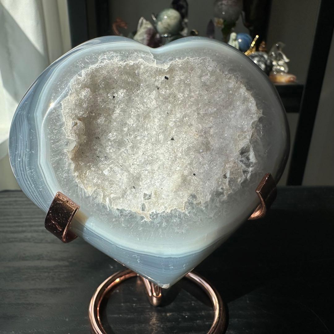 天然石水晶共生瑪瑙のハート　置物　NO.032117