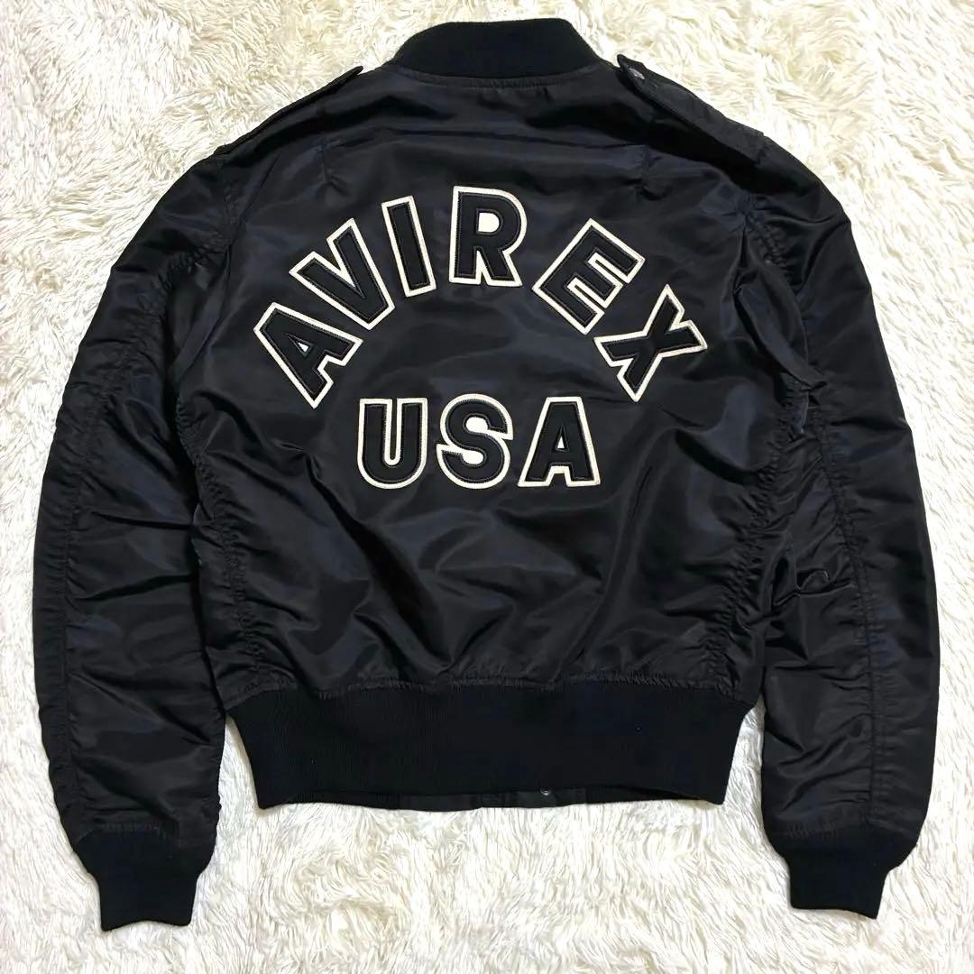 極美品 AVIREX フライトジャケット アーチロゴ コマーシャルロゴ M 黒