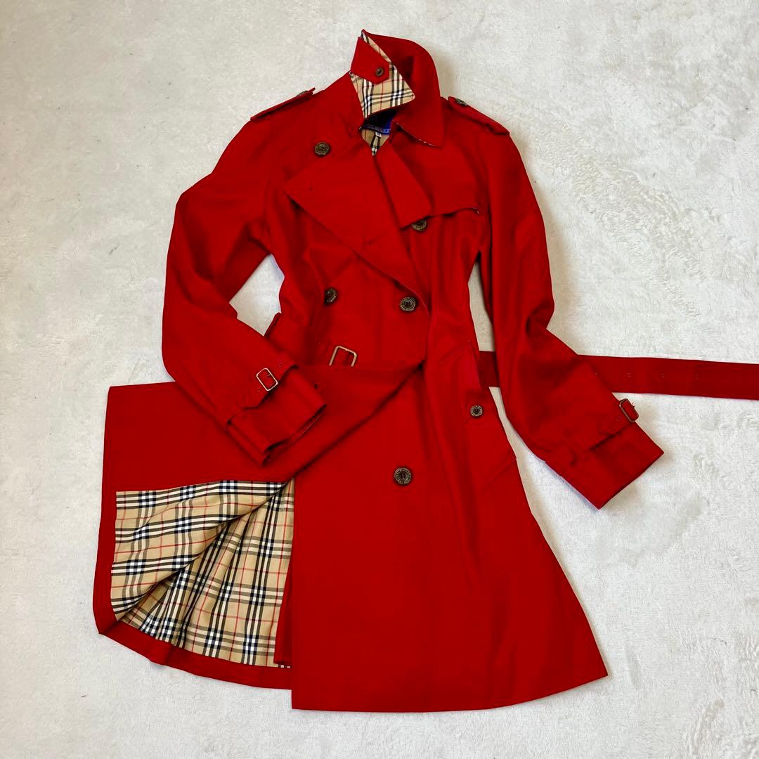 [美品]バーバリーブルーレーベル　トレンチコート　ベルト　裏ノバチェック　レッド