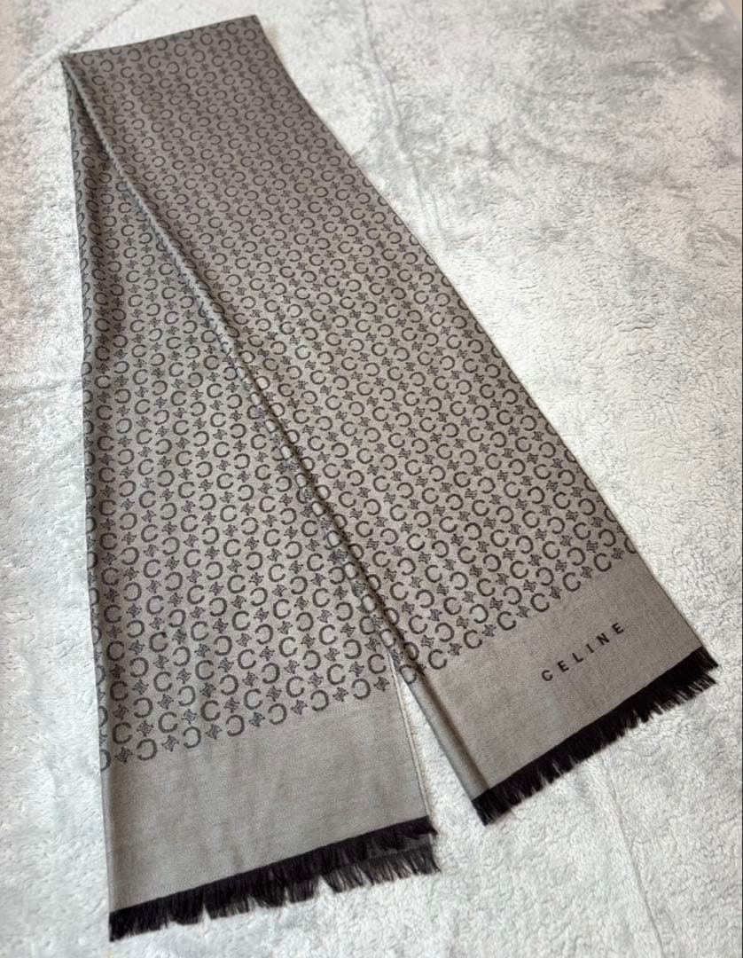 セリーヌ CELINE 薄手マフラー ショール ブラウン ウール100%