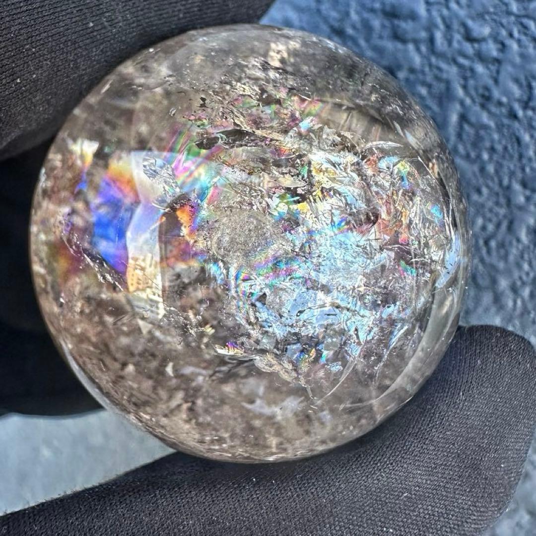 爆アレ❗️ 開運 魔除 ❗️レインボー☆スモーキークォーツ丸玉☆天然石A1290