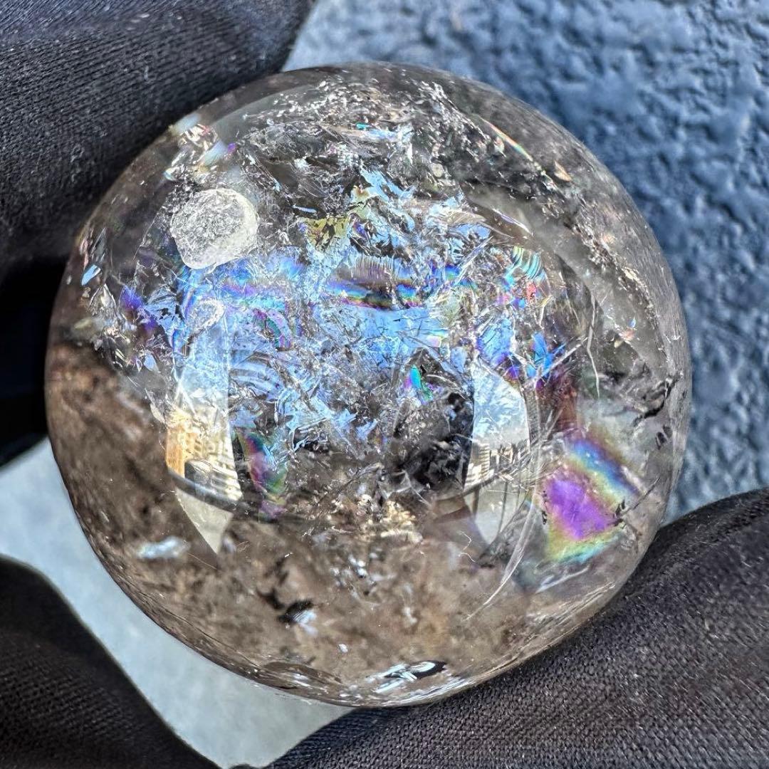 爆アレ❗️ 開運 魔除 ❗️レインボー☆スモーキークォーツ丸玉☆天然石A1290