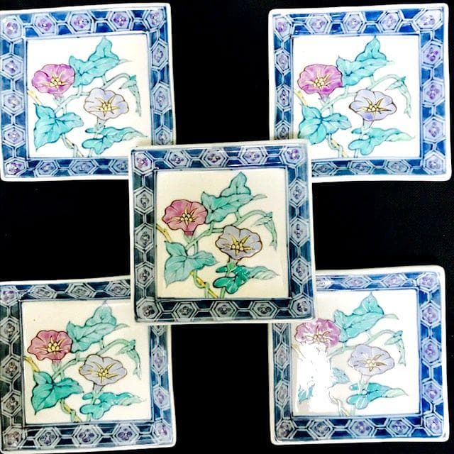 未使用！五代走波 佐藤走波 有田焼作家物 染錦 角皿5枚セット