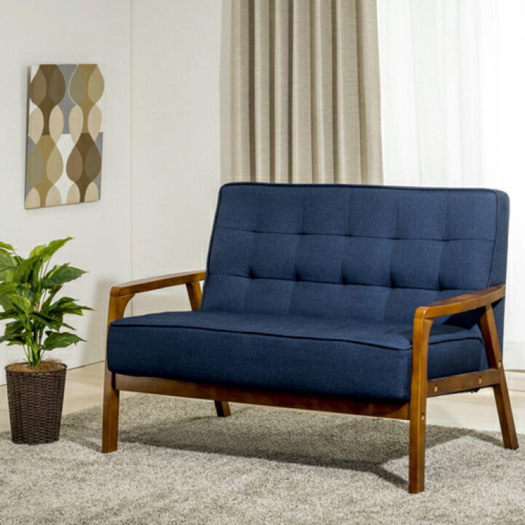 ネイビー ファブリックソファ モダンデザイン
