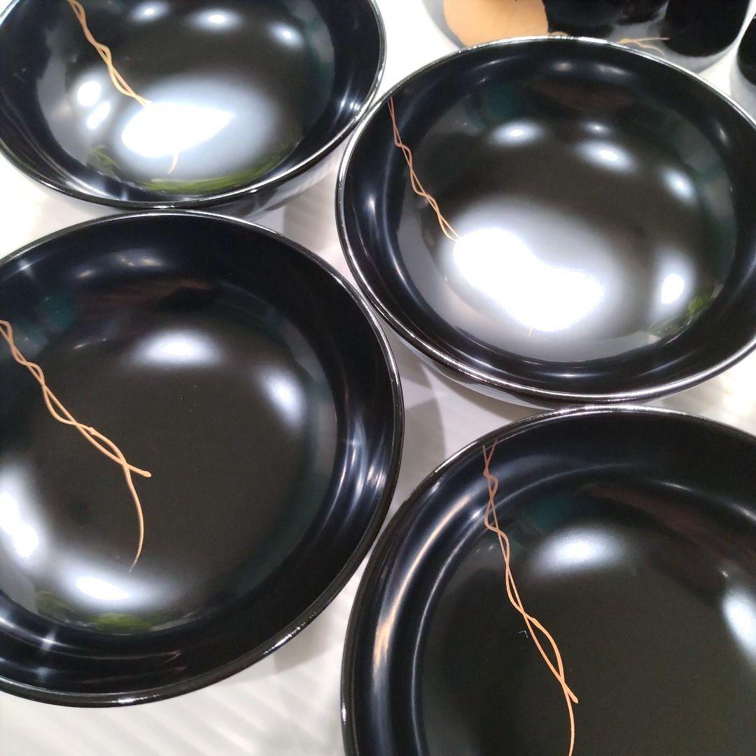 高級 山中漆器 吸椀 木硬 蓋付き 汁椀 黒金 金箔 金蒔絵 漆器 5客揃