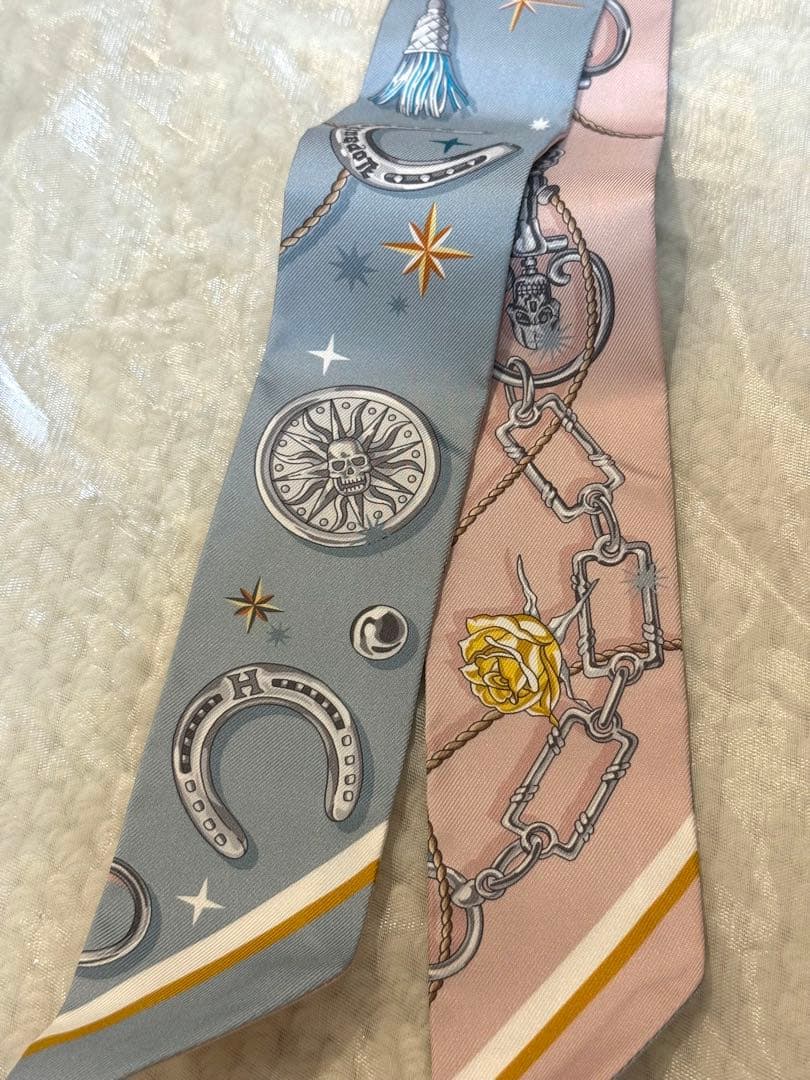 新品未使用　エルメス　ツイリー　2025年新作　セラフェット　ブルー/ローズ