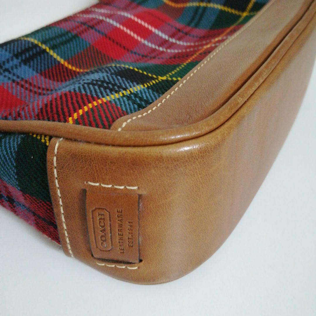 COACH コーチ アクセサリーポーチ ハンドバッグ チェック柄 赤 希少