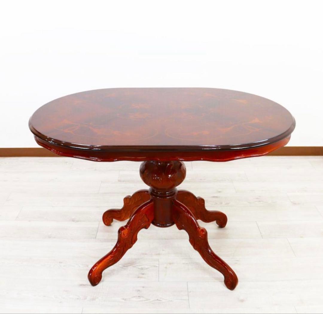 イタリア ダイニングテーブル 135cm 楕円形 象嵌 アッティカ 木製 猫脚