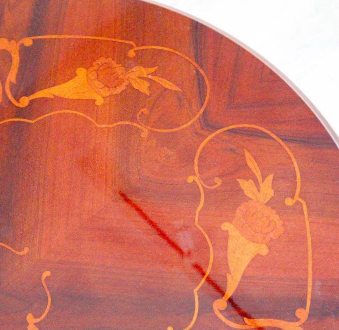 イタリア ダイニングテーブル 135cm 楕円形 象嵌 アッティカ 木製 猫脚