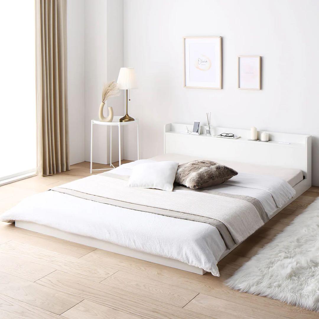 棚付きすのこローベッド 『Etany エタニー』 ホワイト セミダブル 中古