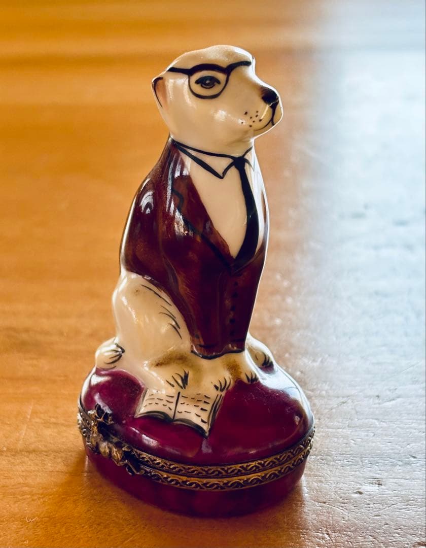 フランス リモージュ焼き ピルケース メガネの犬