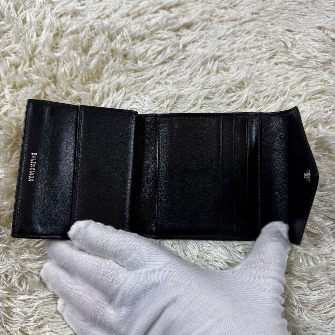 大人気✨バレンシアガ　三つ折り財布　クロコ　黒　エブリデイ　現行ロゴ　レザー