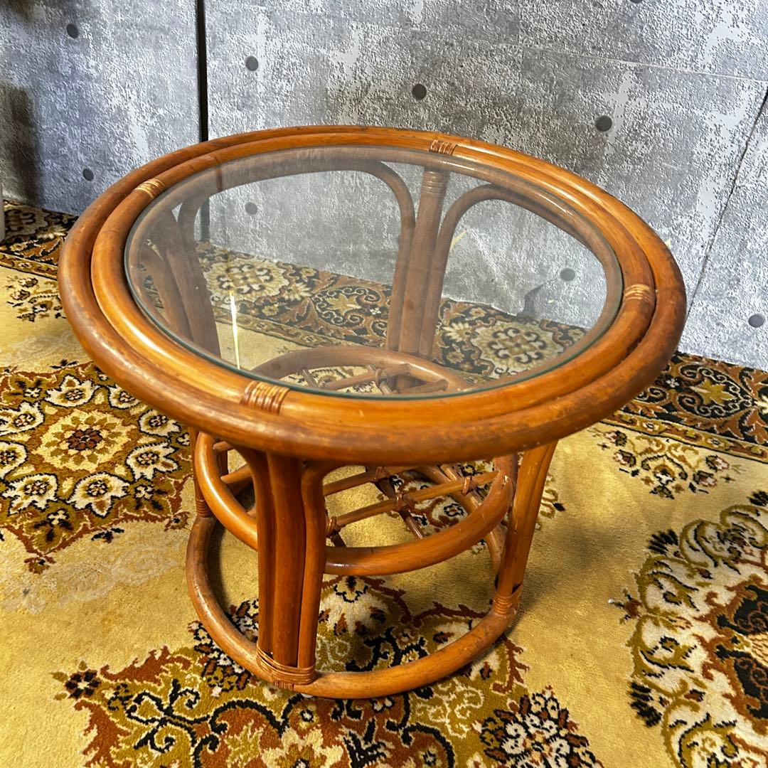 ꧁籐素材꧂クッション付ラタンアームソファ&ガラステーブルセット高座椅子 チェア