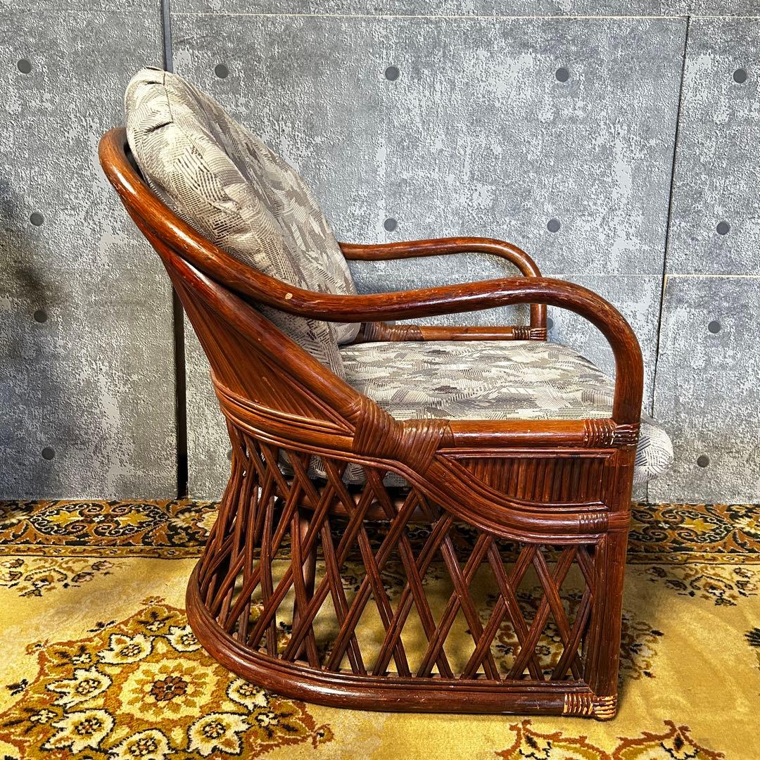 ꧁籐素材꧂クッション付ラタンアームソファ&ガラステーブルセット高座椅子 チェア