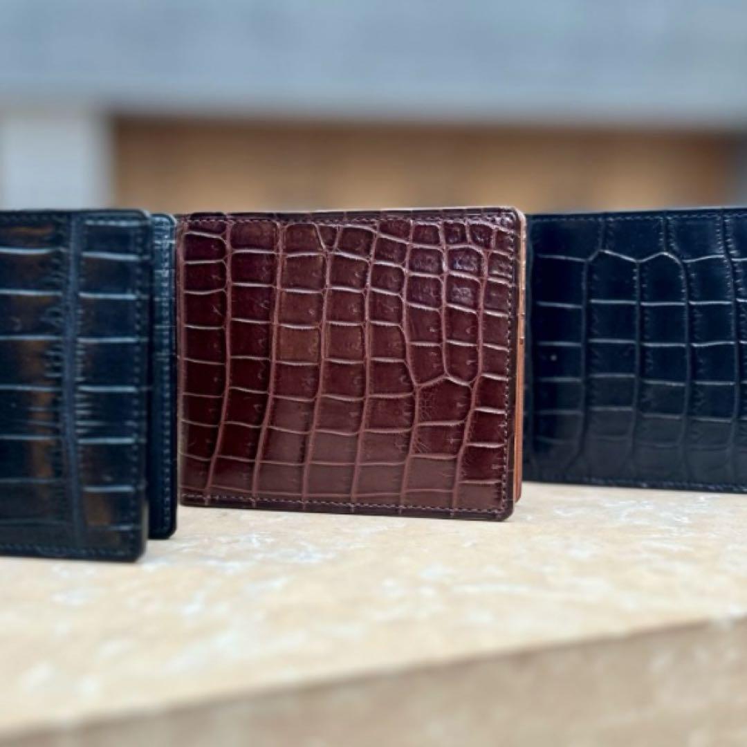 GANZO クロコ折財布 ダークブラウン
