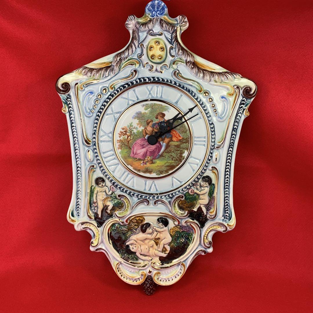 イタリー製 陶器振り子時計 カポディモンテ　壁掛け　　イタリー製