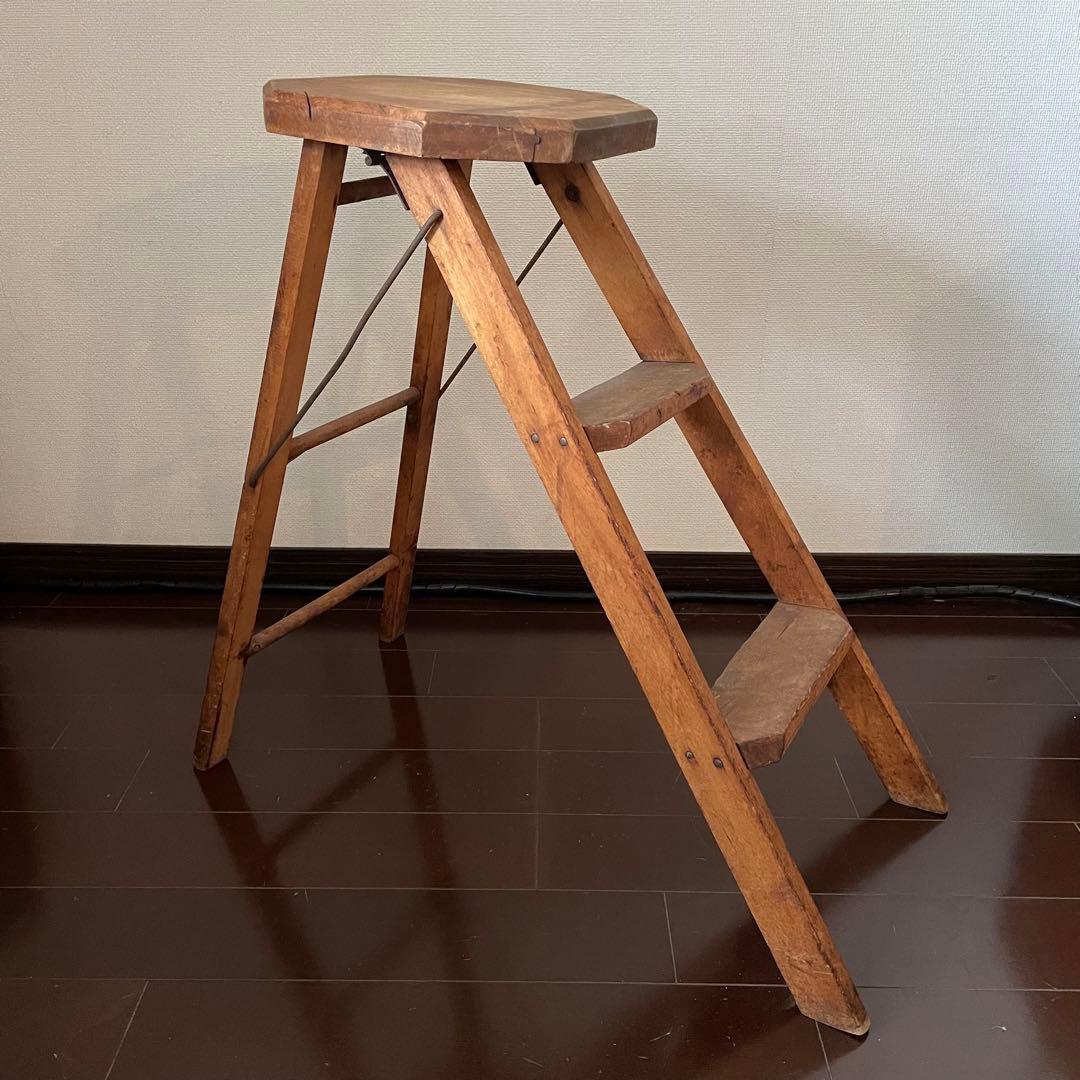 ヴィンテージ　脚立　ステップ　ラダー　木製　アンティーク