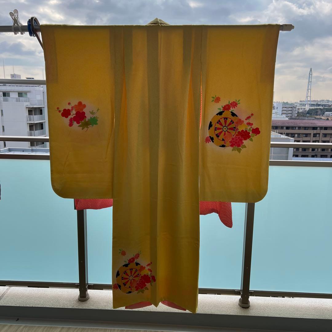 七五三　７歳女の子　正絹振袖着物フルセット未使用小物や足袋付き