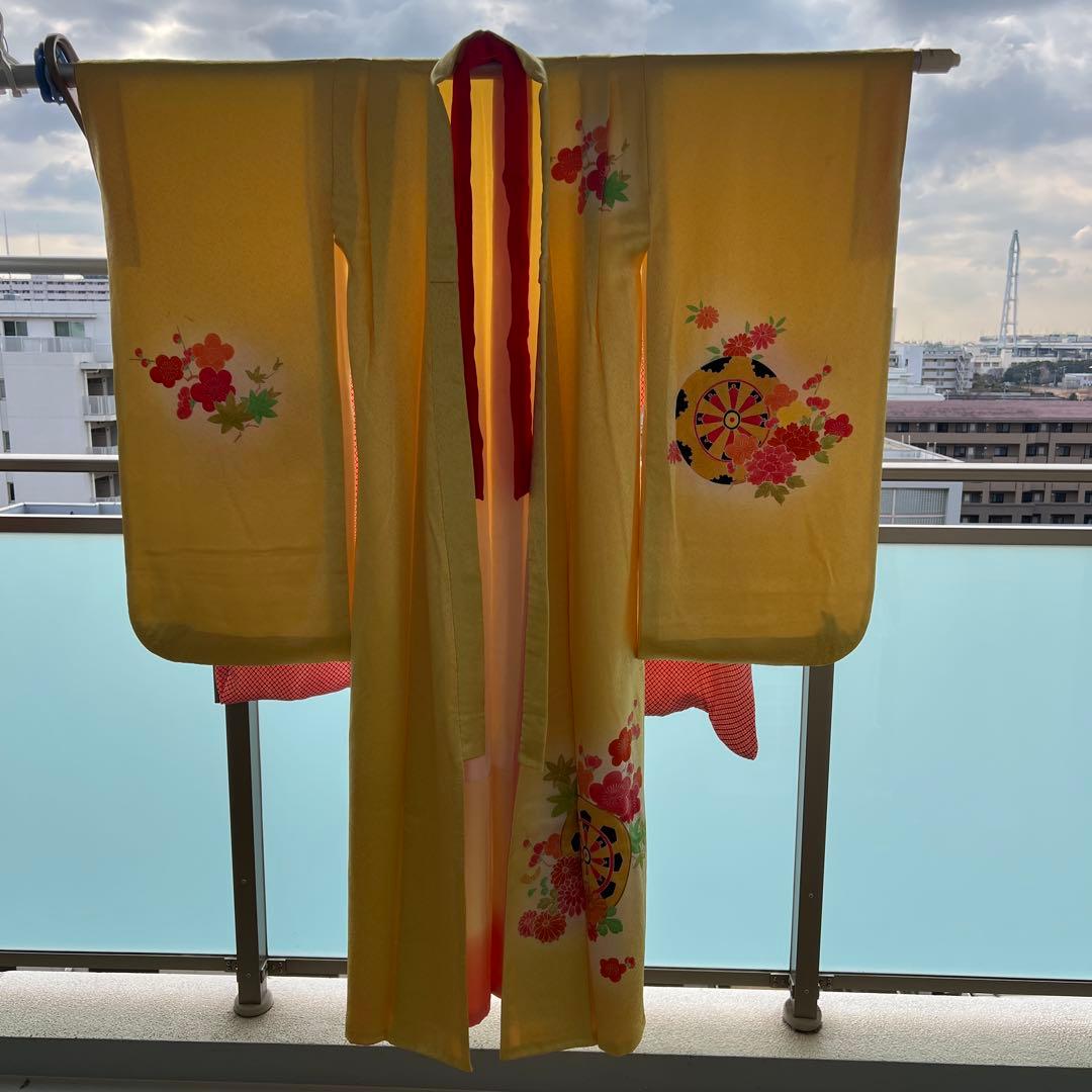 七五三　７歳女の子　正絹振袖着物フルセット未使用小物や足袋付き