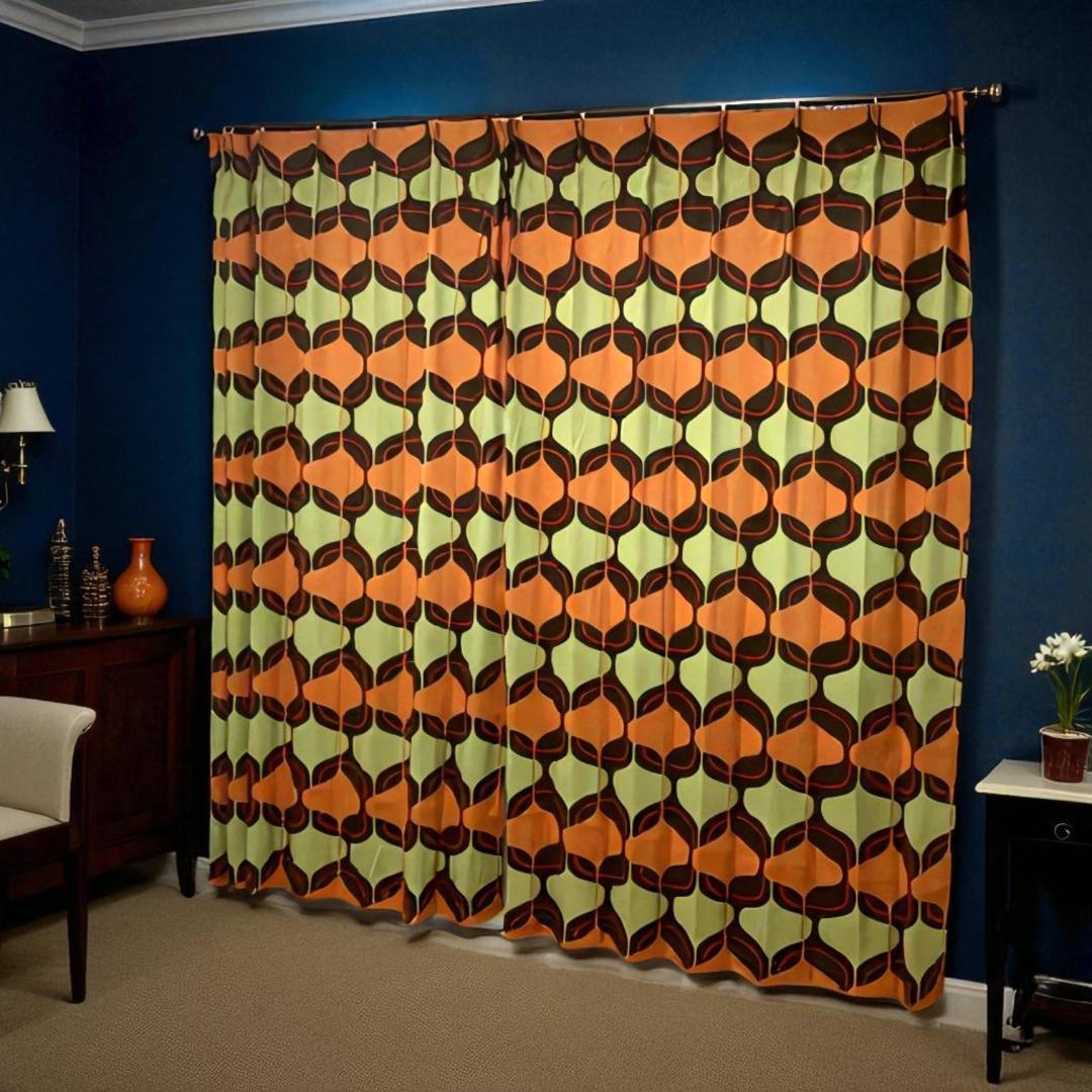 レトロ ミッドセンチュリー 昭和 モダン ドレープカーテン retro