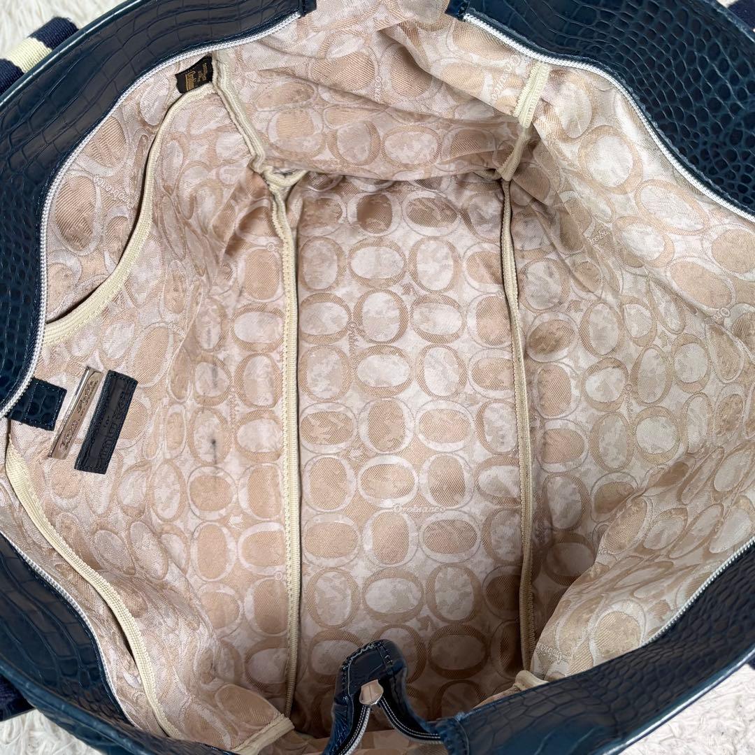 ちびじゅん様　オロビアンコ　トートバッグ　クロコ型押し　ネイビー　大容量ビジネス