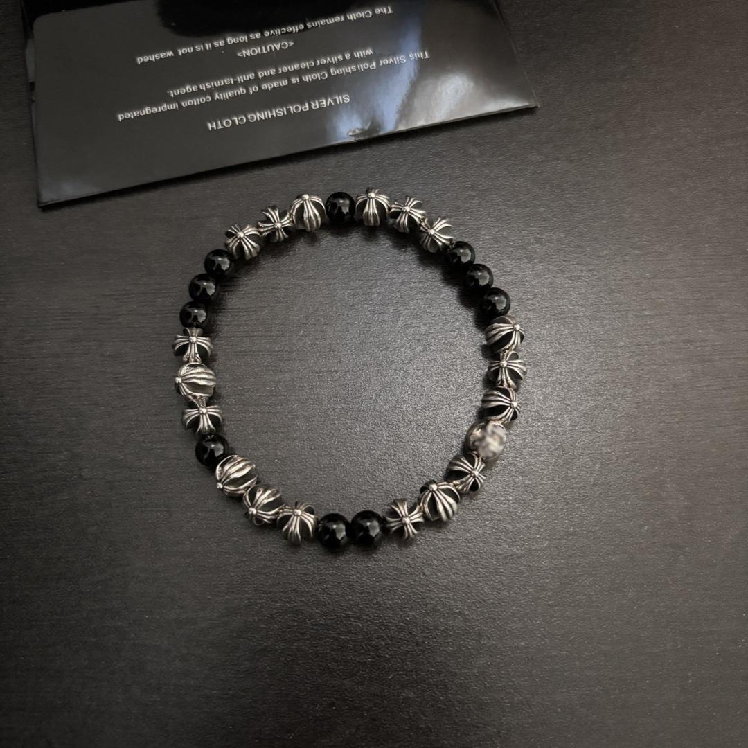 オブシディアン シルバークロスビーズブレスレット