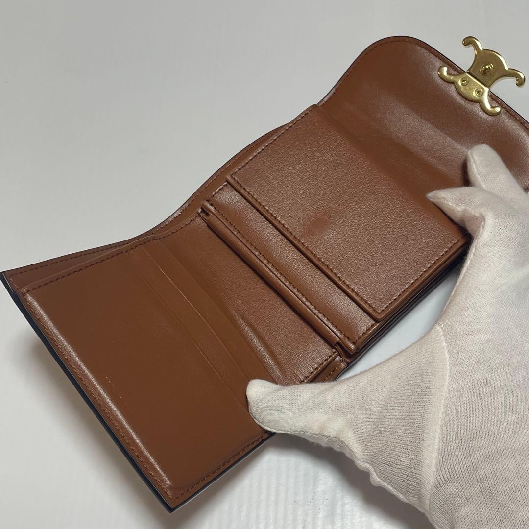 美品　セリーヌ　三つ折り財布　トリオンフ　キャンバスレザー　テキスタイル