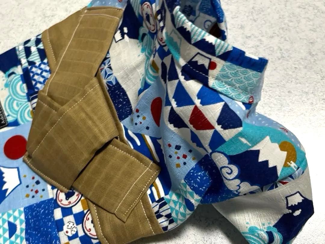 ハンドメイド★犬浴衣☆富士和柄パッチ☆ベージュ帯