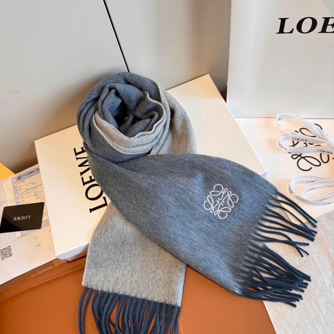 ロエベ　アナグラム マフラー　ブルー×グレー