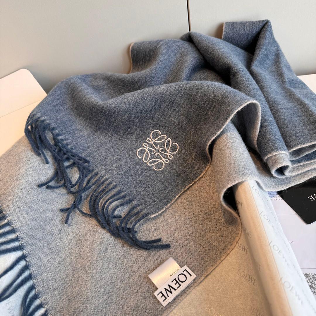 ロエベ　アナグラム マフラー　ブルー×グレー