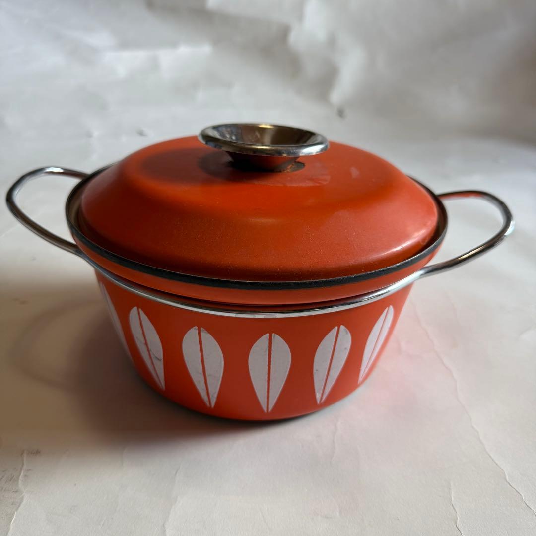 北欧ビンテージ食器　キャサリンホルム　ホーロー鍋　オレンジ　ロータス
