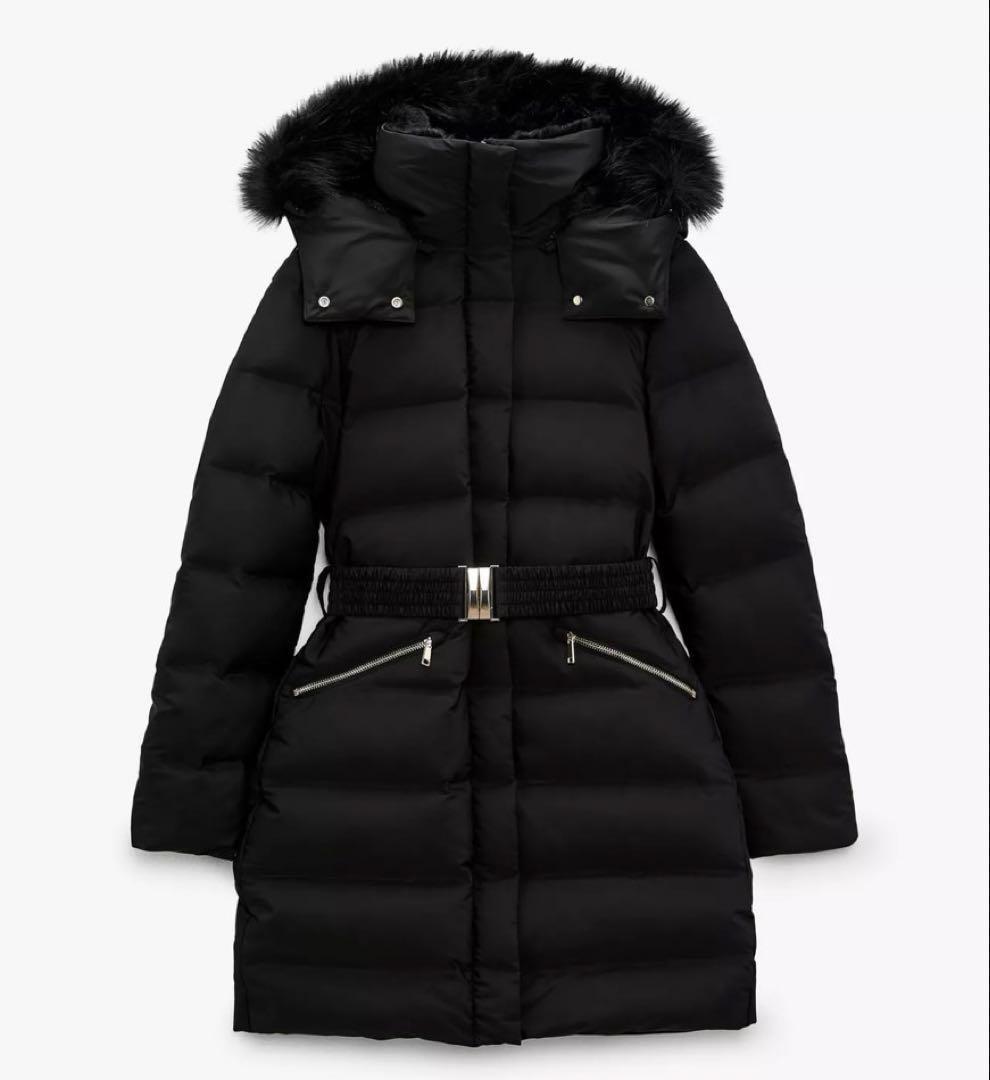 ZARA フェイクファーフーデッドダウン パフジャケット ダウン コート