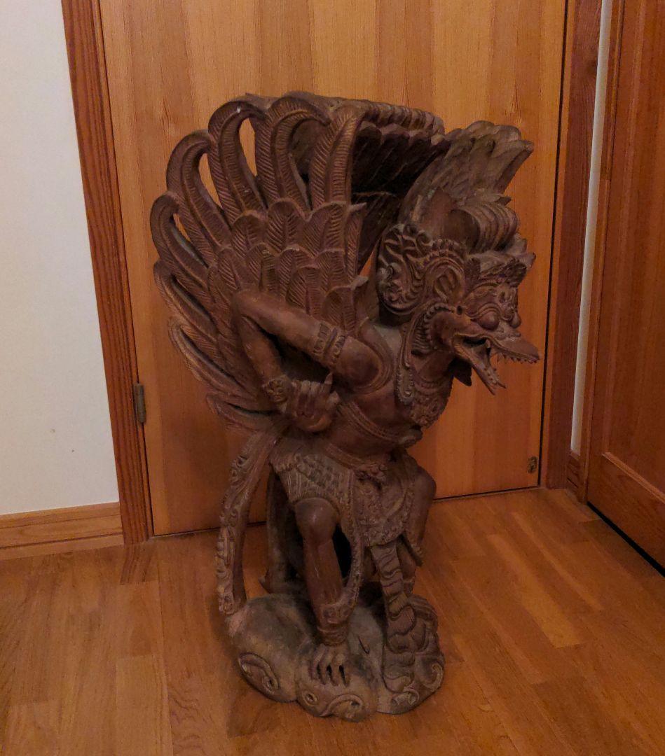 ガルーダ 木製 木彫り 置物 魔除け 神鳥　インドネシア　大型