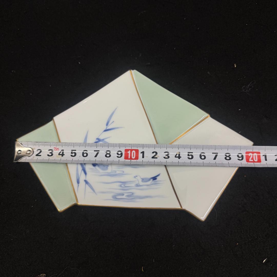 深川製磁 水鳥結び皿揃 帯結び 菊小鳥金彩　五枚