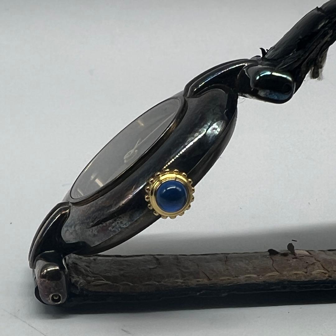 Cartier カルティエ 腕時計 黒文字盤 レザー 925 レディース 現状品