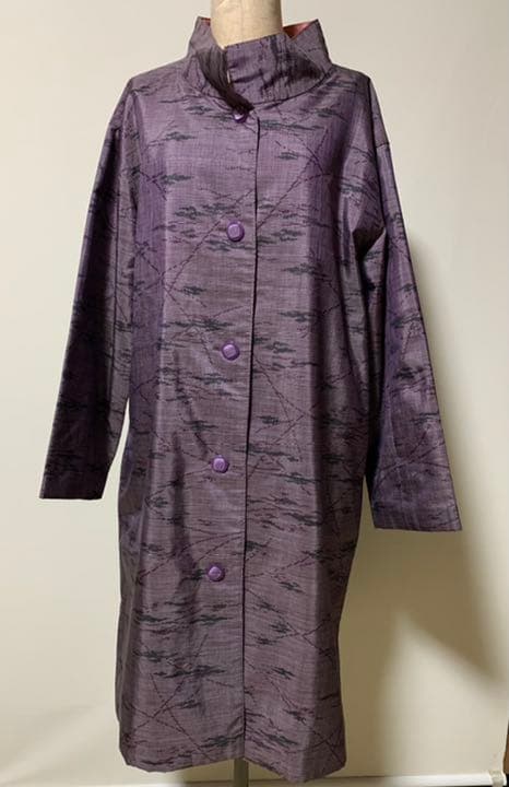 着物リメイク ハンドメイド リバーシブルコート 紫大島紬と紅花染め紬 R315