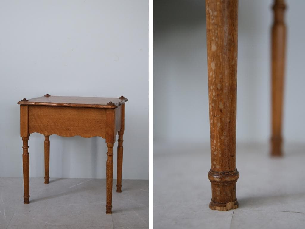 フランスアンティーク木製ソーイングテーブル/裁縫箱/メイクボックス(91-225