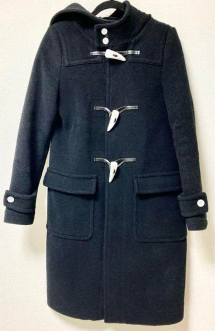 HYKEハイク ダッフルコート白トグル サイズ3ロングコートブラック黒フード付