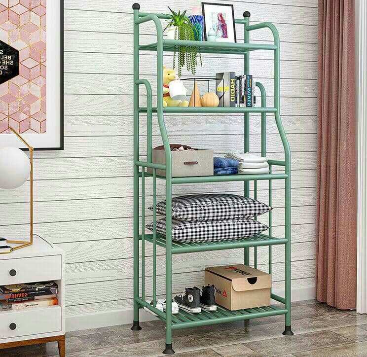 置物棚 5段 台所収納棚、花棚 多機能収納棚 グリーン740